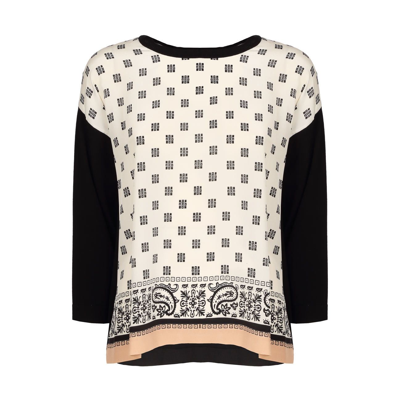 MAX MARA WEEKEND Maglia Clown In Viscosa Con Inserto In Seta Fantasia Donna Nero Beige MM/CLOWN 002NERO/BEIGE 