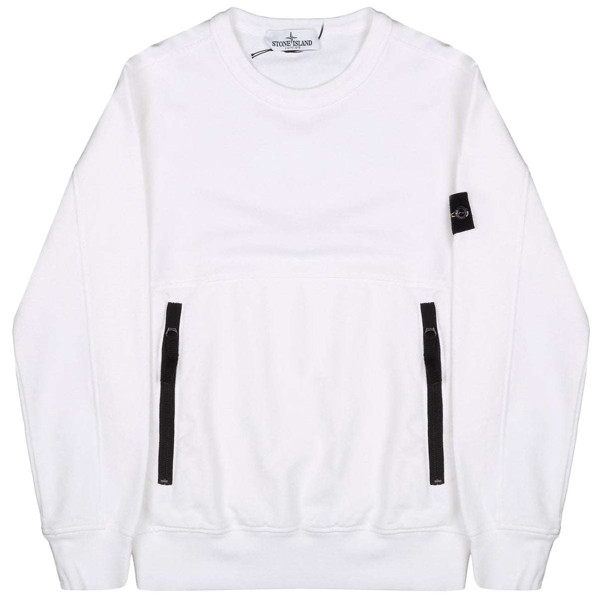 STONE ISLAND Felpa Girocollo Con Tasca A Marsupio Zip Kids Bianco ST/721662442 V0001BCO 