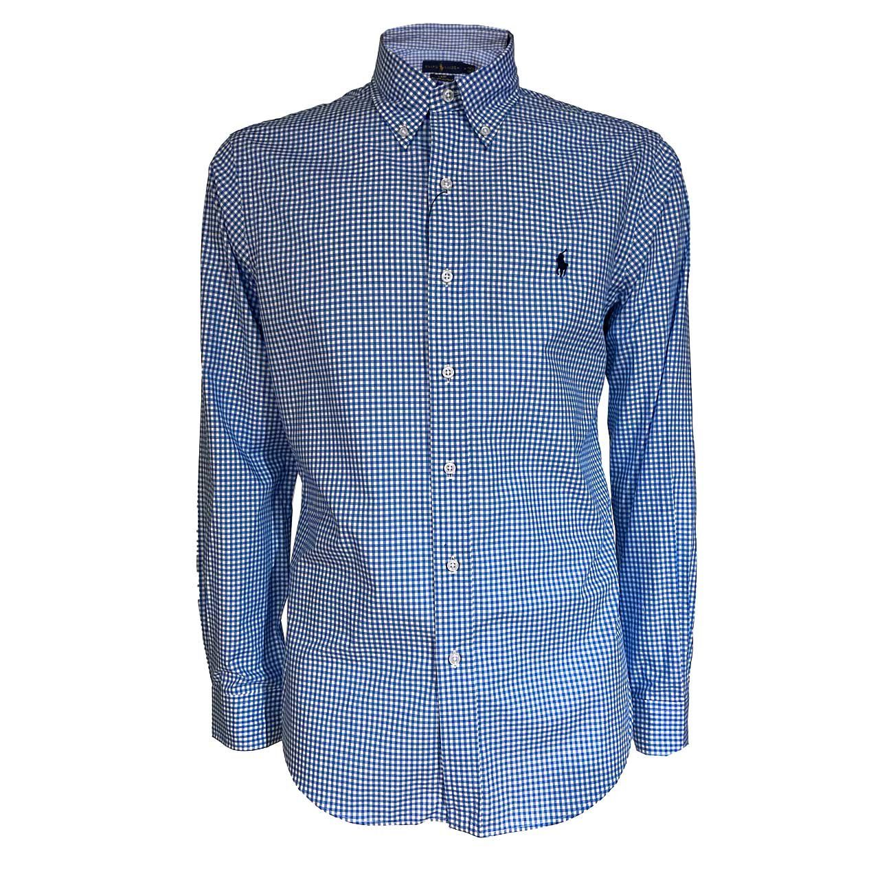 POLO RALPH LAUREN Camicia Button Down A Quadretti Uomo Check Bianco Azzurro 710705269 001 AZZ/BCO/CHECK 