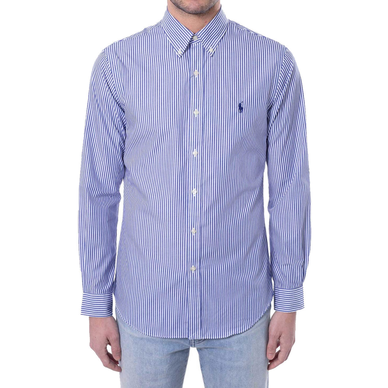POLO RALPH LAUREN Camicia A Righe Button Down Uomo Royal Bianco 710705269 009 ROY/BCO/BAST 