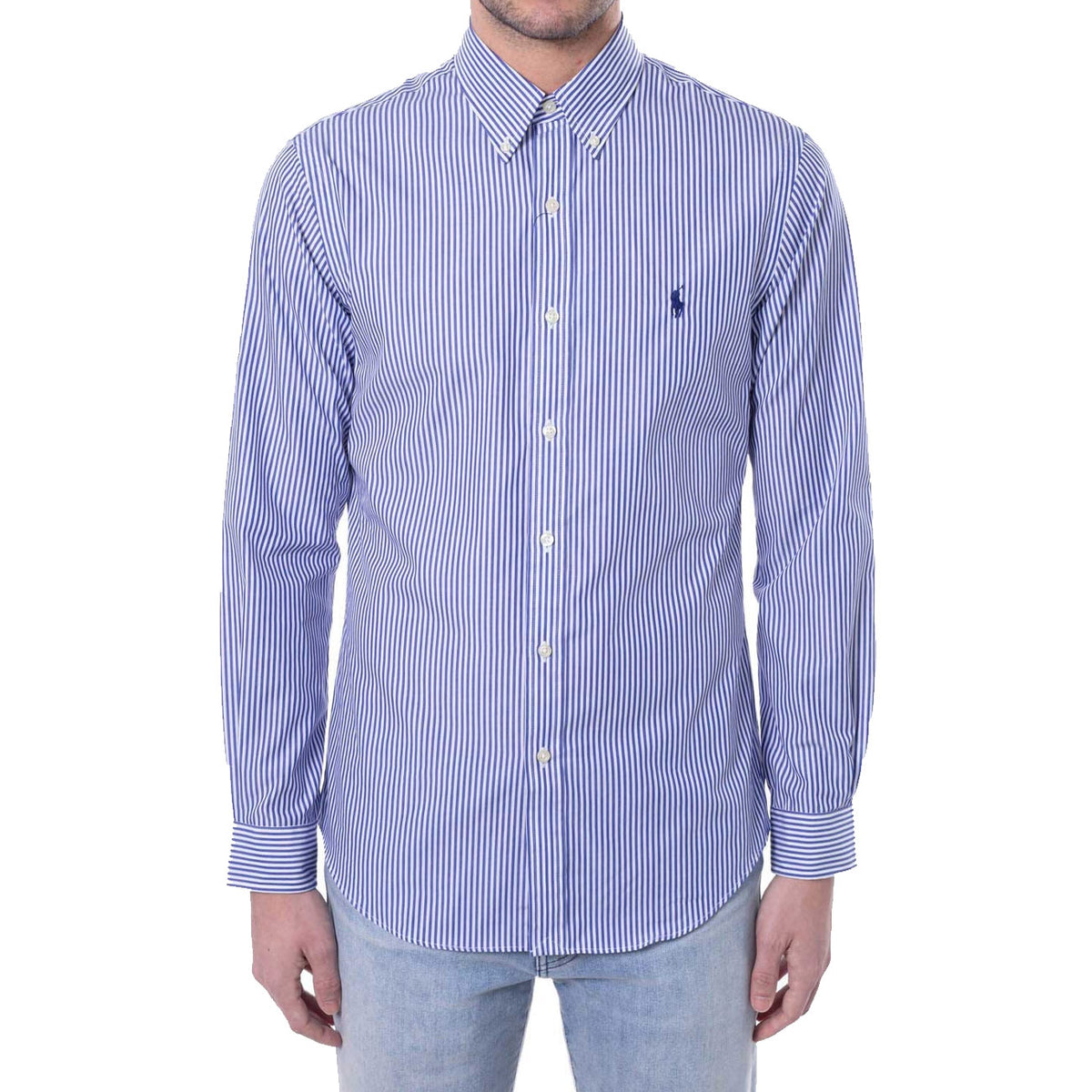 POLO RALPH LAUREN Camicia A Righe Button Down Uomo Royal Bianco 710705269 009 ROY/BCO/BAST 