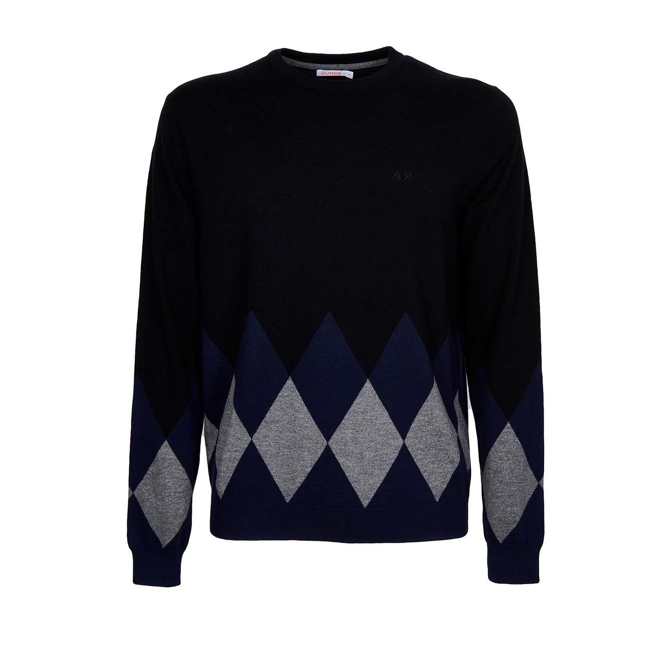 SUN68 Pull Girocollo A Rombi In Misto Lana E Cotone Uomo Nero K40107 11NERO 