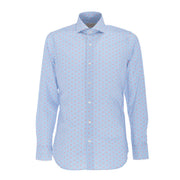 GUGLIELMINOTTI Camicia In Cotone Microfantasia Geometrica Uomo Bianco Blu Rosso GUG/1U4DFUR FB7BIANCO.BLU.ROSSO 