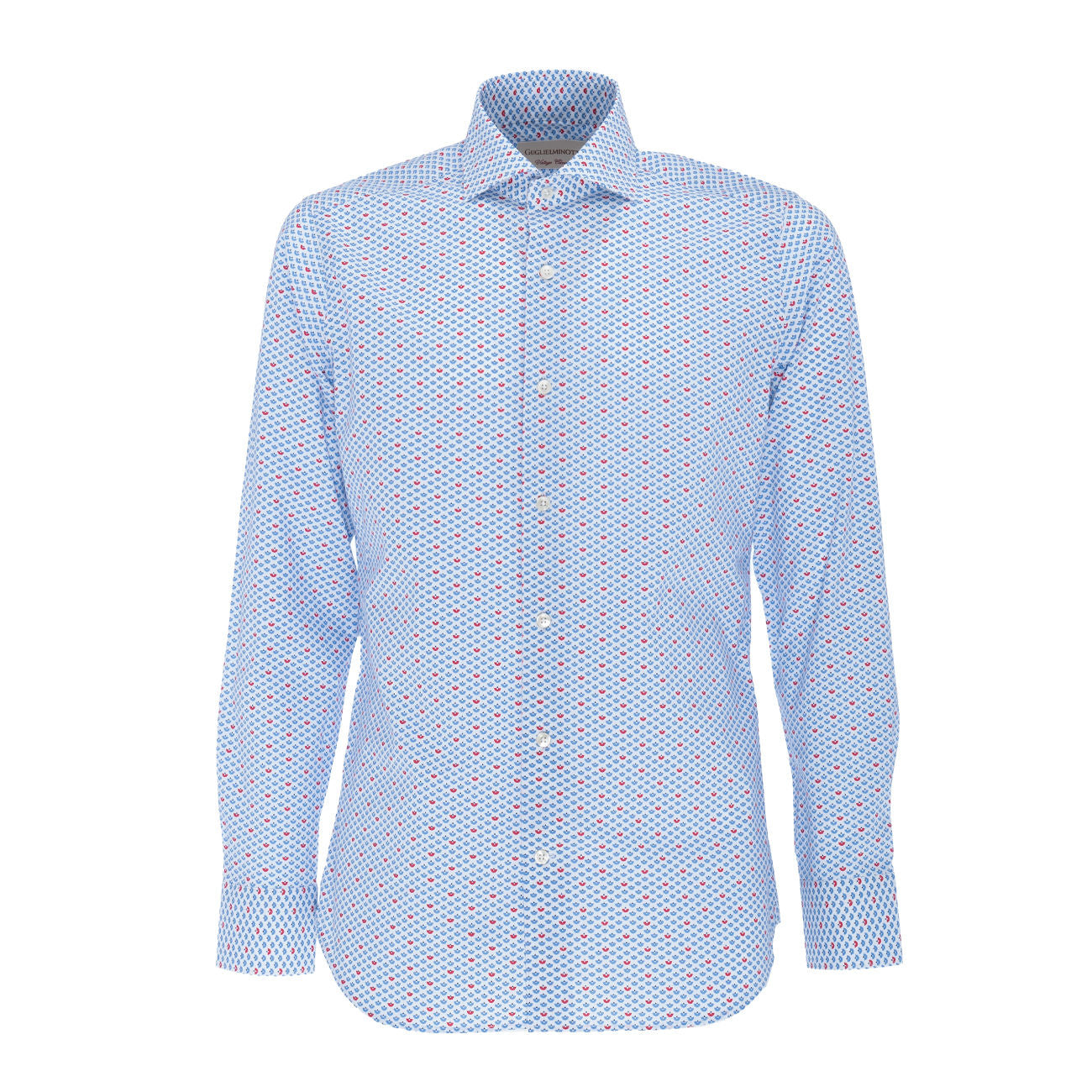 GUGLIELMINOTTI Camicia In Cotone Microfantasia Geometrica Uomo Bianco Blu Rosso GUG/1U4DFUR FB7BIANCO.BLU.ROSSO 