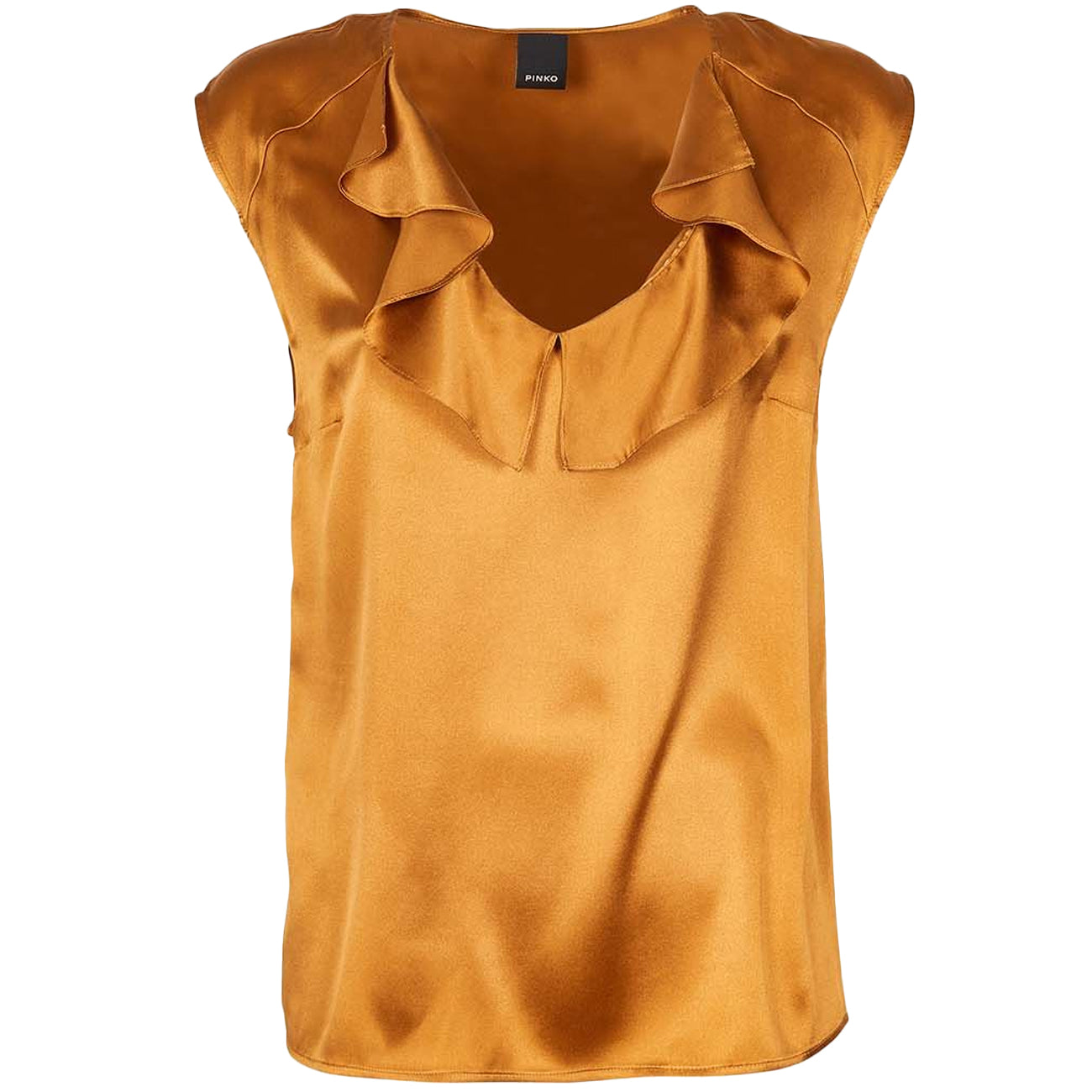 PINKO Top Fascinoso In Satin Con Volant 1G15M1/ZR64 L40 ZENZERO GLASSATO.CARAMELLO 