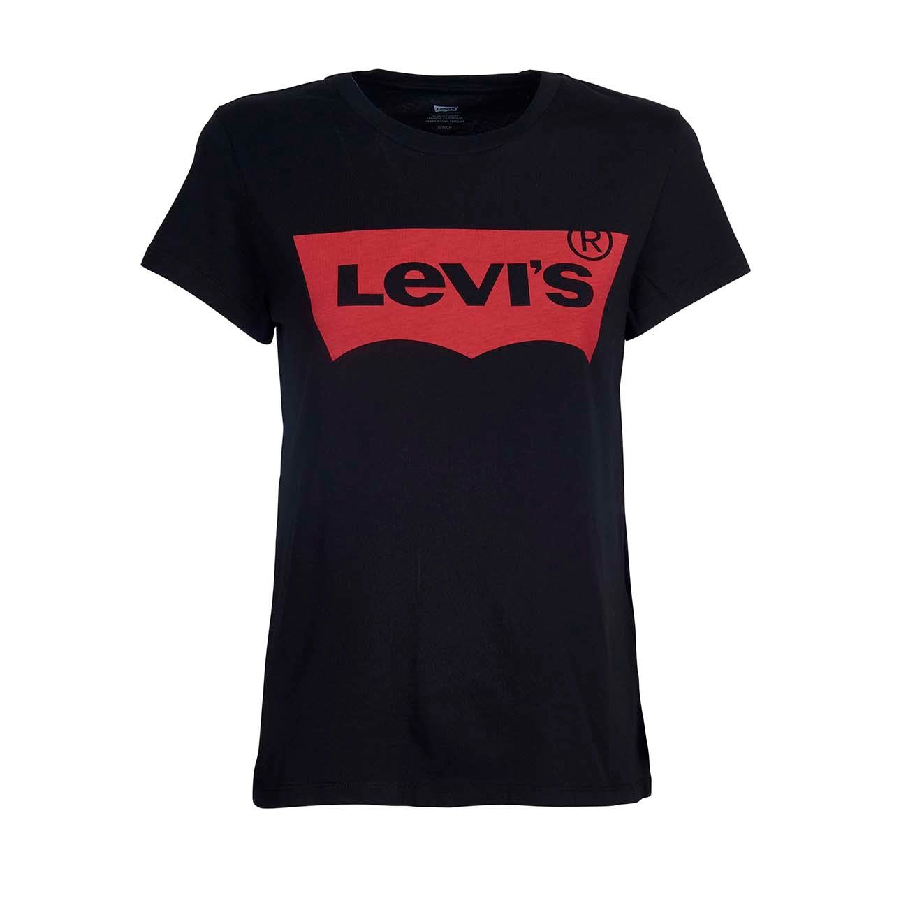 LEVIS T-Shirt The Perfect Graphic Tee With Logo Donna Nero Rosso LEVI/17369/0201 NERO/ROSSO 