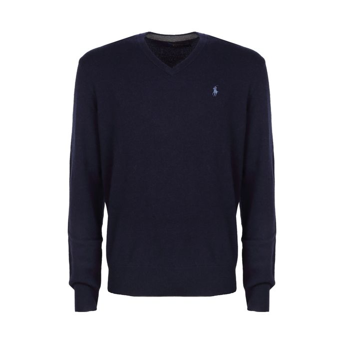 POLO RALPH LAUREN Pull Scollo A V In Lambswool Uomo Blu Navy 710667377 002 BLU NAVY 