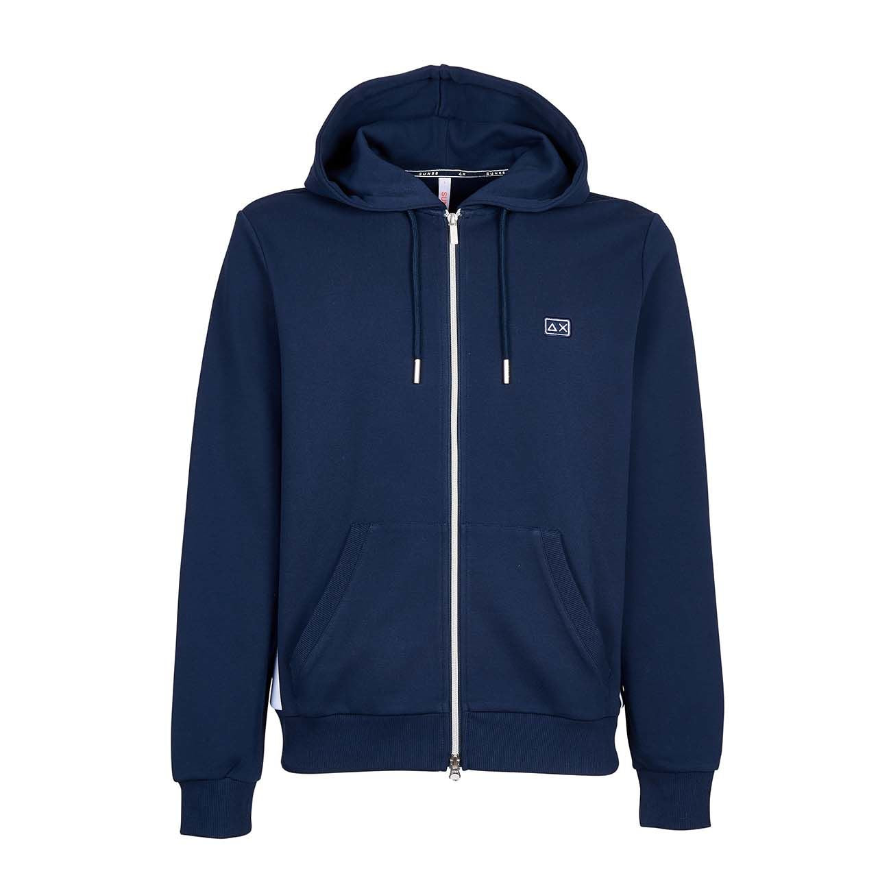 SUN68 Felpa Heritage Con Cappuccio E Bande Laterali Uomo Blu F41110 07NAVY BLUE 