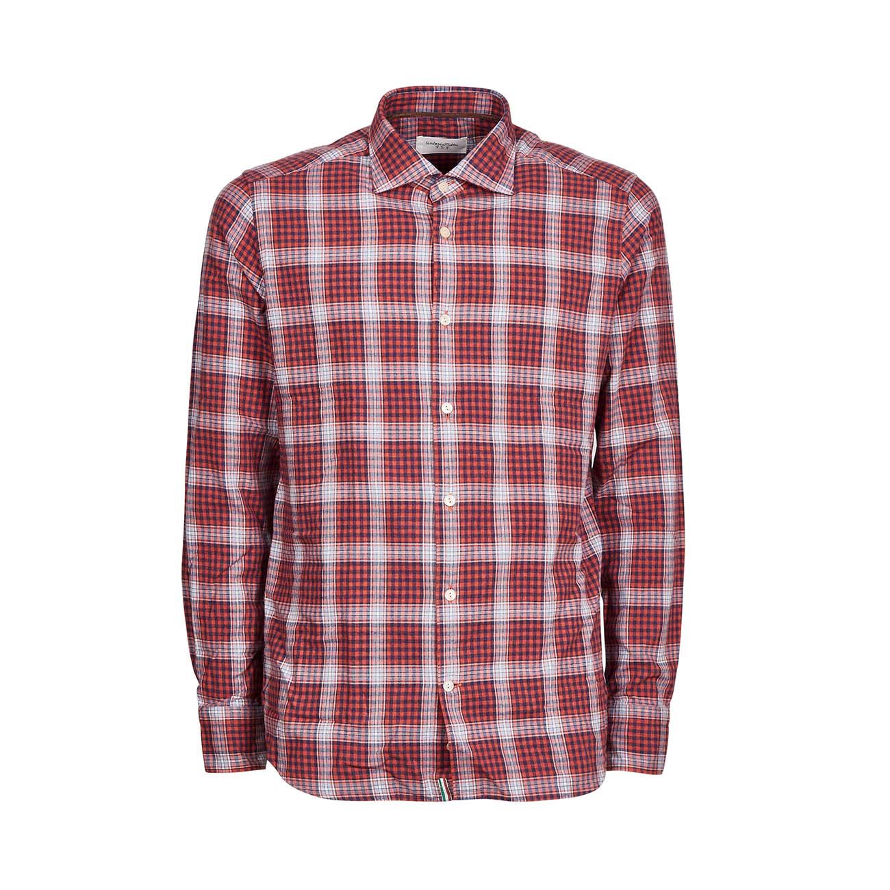 TINTORIA MATTEI 954 Camicia Maniche Lunghe Scozzese In Flanella Uomo Corallo Blu TIN/1RKUNJW QL1CORALLO/BLU 