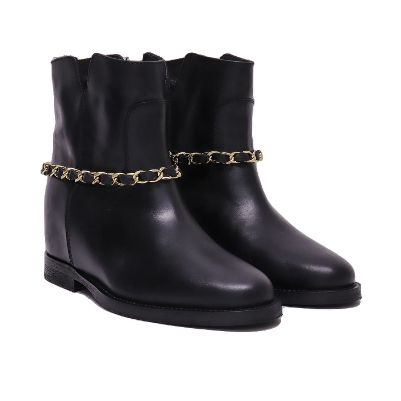 VIA ROMA 15 Stivaletti Bassi Con Catena Oro Donna Nero 3646/MALIBU NERO 