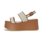 ALBERTA FERRETTI Sandali Con Zeppa In Rafia E Pelle Donna Cuoio AF/A6328/8203 81CUOIO 