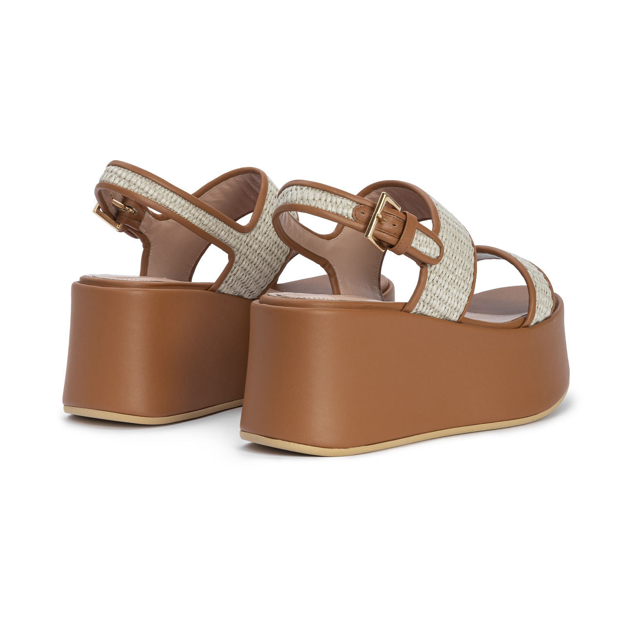 ALBERTA FERRETTI Sandali Con Zeppa In Rafia E Pelle Donna Cuoio AF/A6328/8203 81CUOIO 