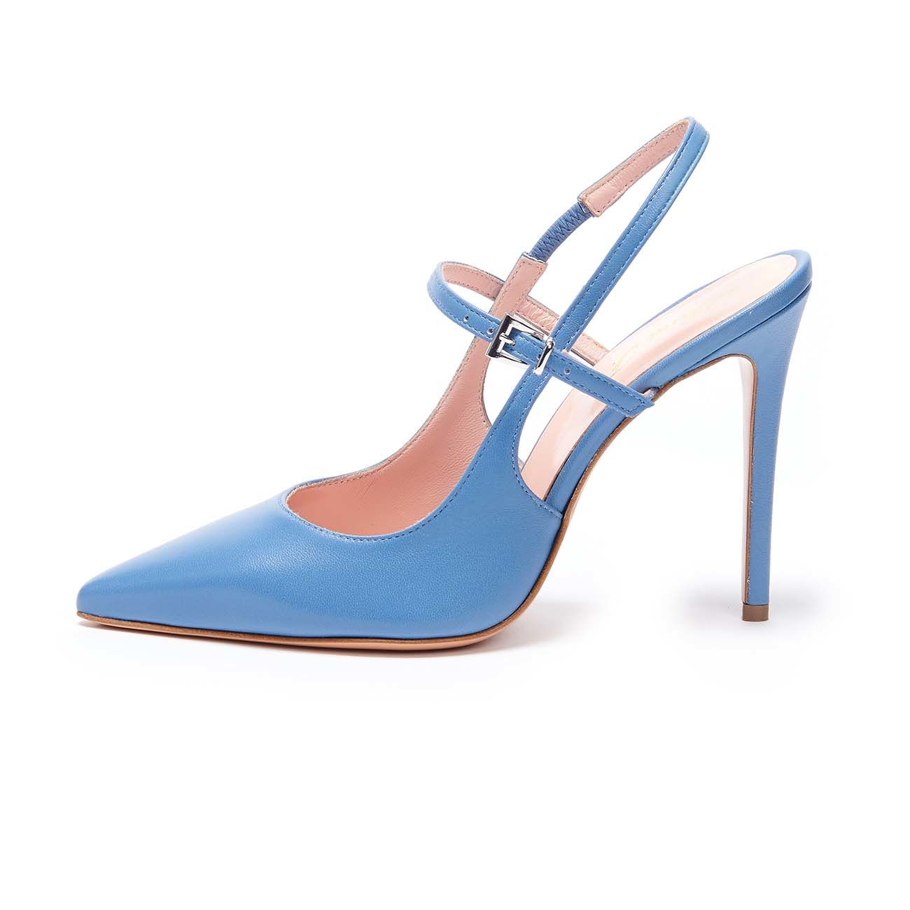 ANNA F. CHANEL D. A PUNTA C/TACCO 11 CM PELLE SPAZZOLATA ANNA F. 1395 AZZURRO 