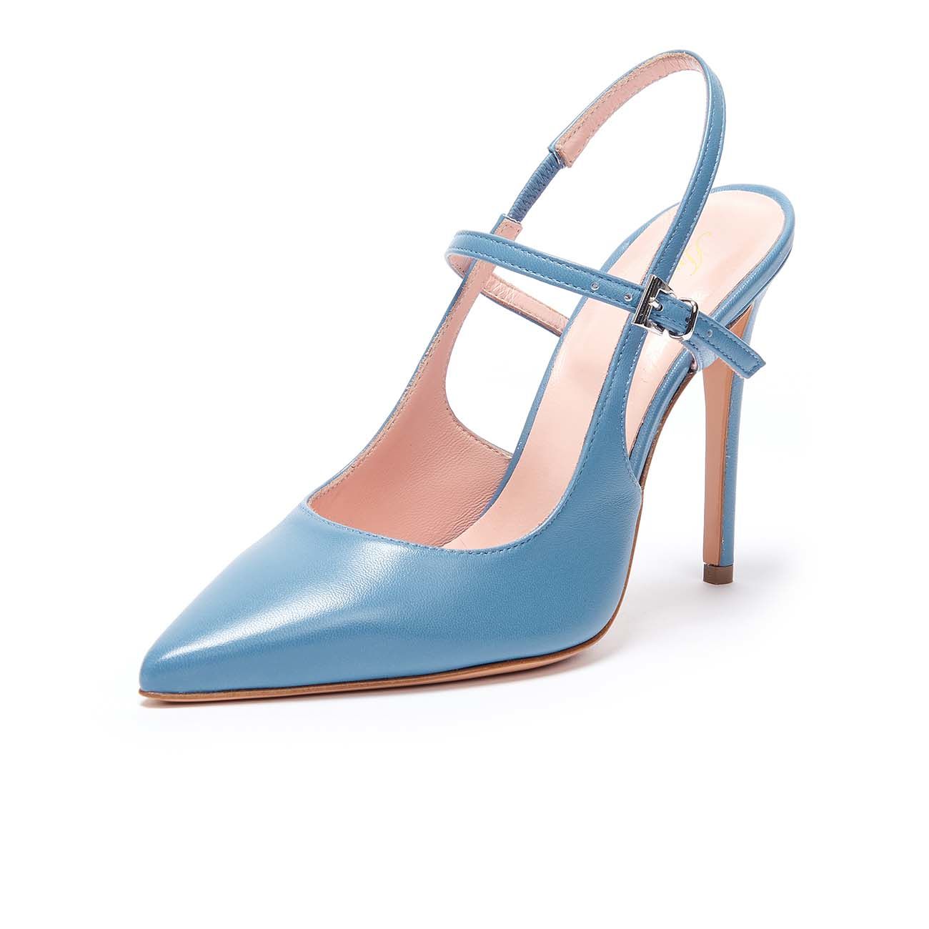 ANNA F. CHANEL D. A PUNTA C/TACCO 11 CM PELLE SPAZZOLATA ANNA F. 1395 AZZURRO 