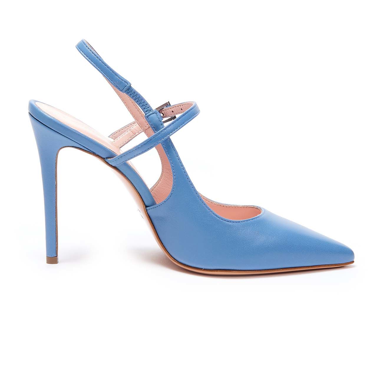 ANNA F. CHANEL D. A PUNTA C/TACCO 11 CM PELLE SPAZZOLATA ANNA F. 1395 AZZURRO 