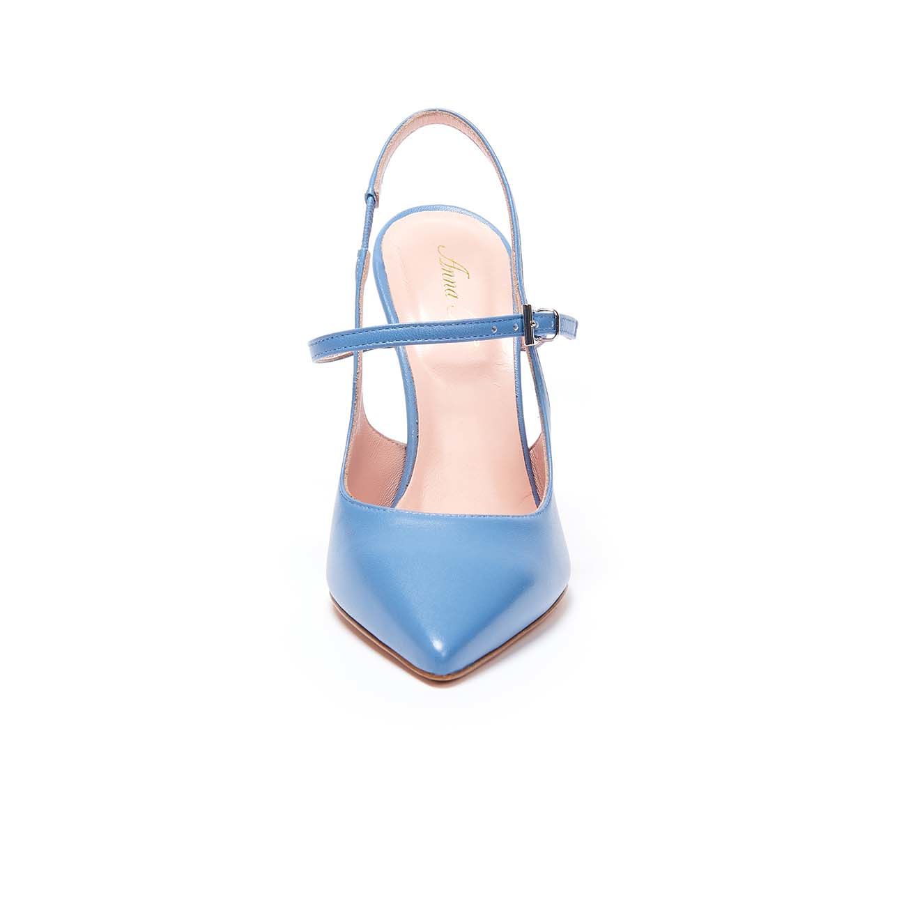 ANNA F. CHANEL D. A PUNTA C/TACCO 11 CM PELLE SPAZZOLATA ANNA F. 1395 AZZURRO 