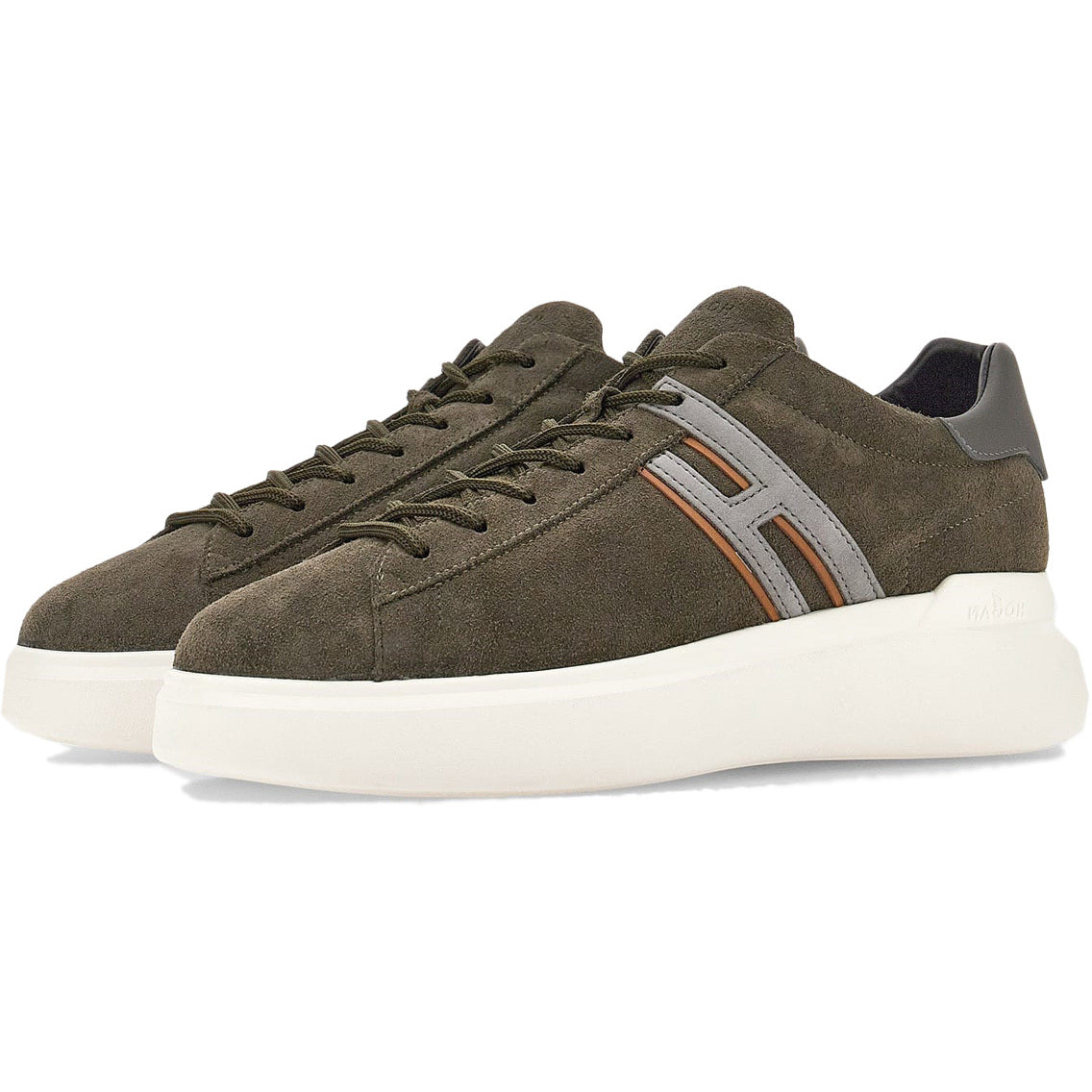 HOGAN Sneakers H580 Allacciato Slash Camoscio Uomo Verde/Grigio HXM5800DV422X5849G VERDE/GRIGIO 