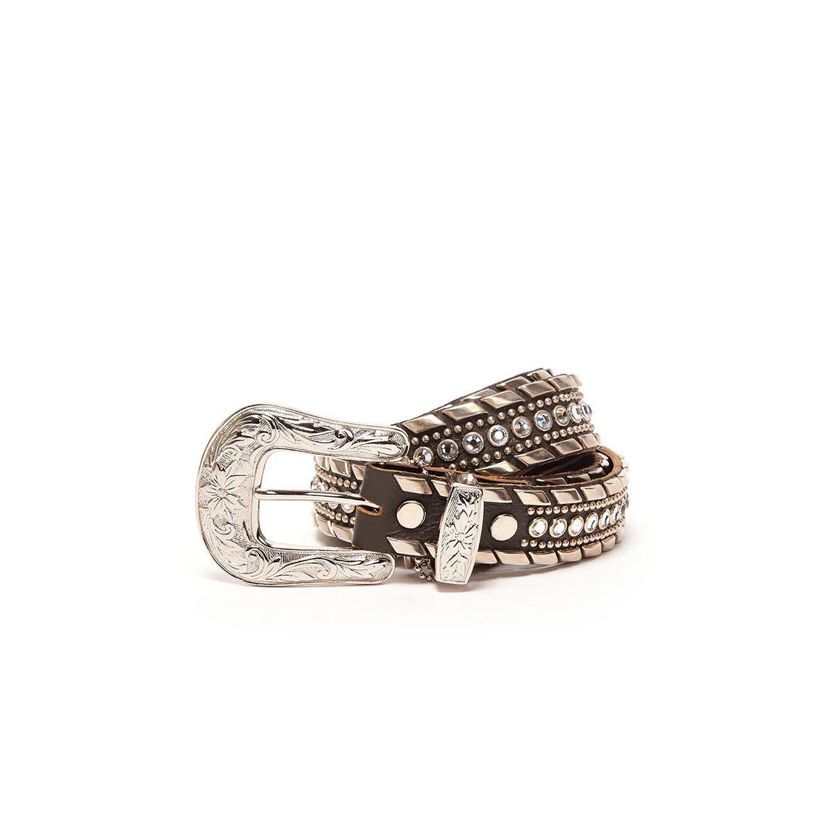 KIPPYS Cintura Media Swarovsky E Borchie Fibbia Decorata Donna Nero Silver SWABOMEDIAFDEC NERO.SILVER 