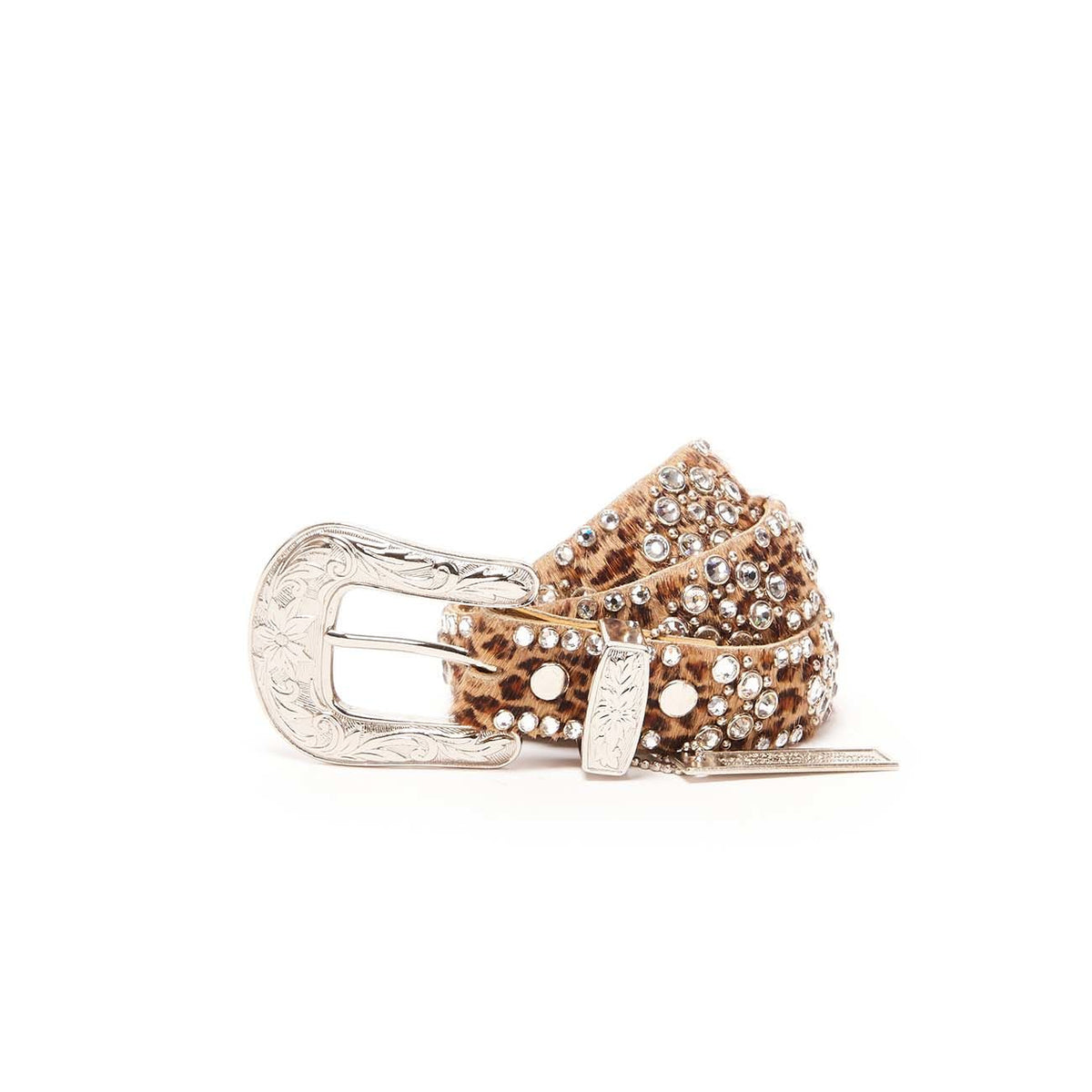 KIPPYS Cintura Media Cavallino Leopardata Swarovsky Fibbia Decorata Donna Marrone Silver SWALEOFDEC MARRONE.SILVER 