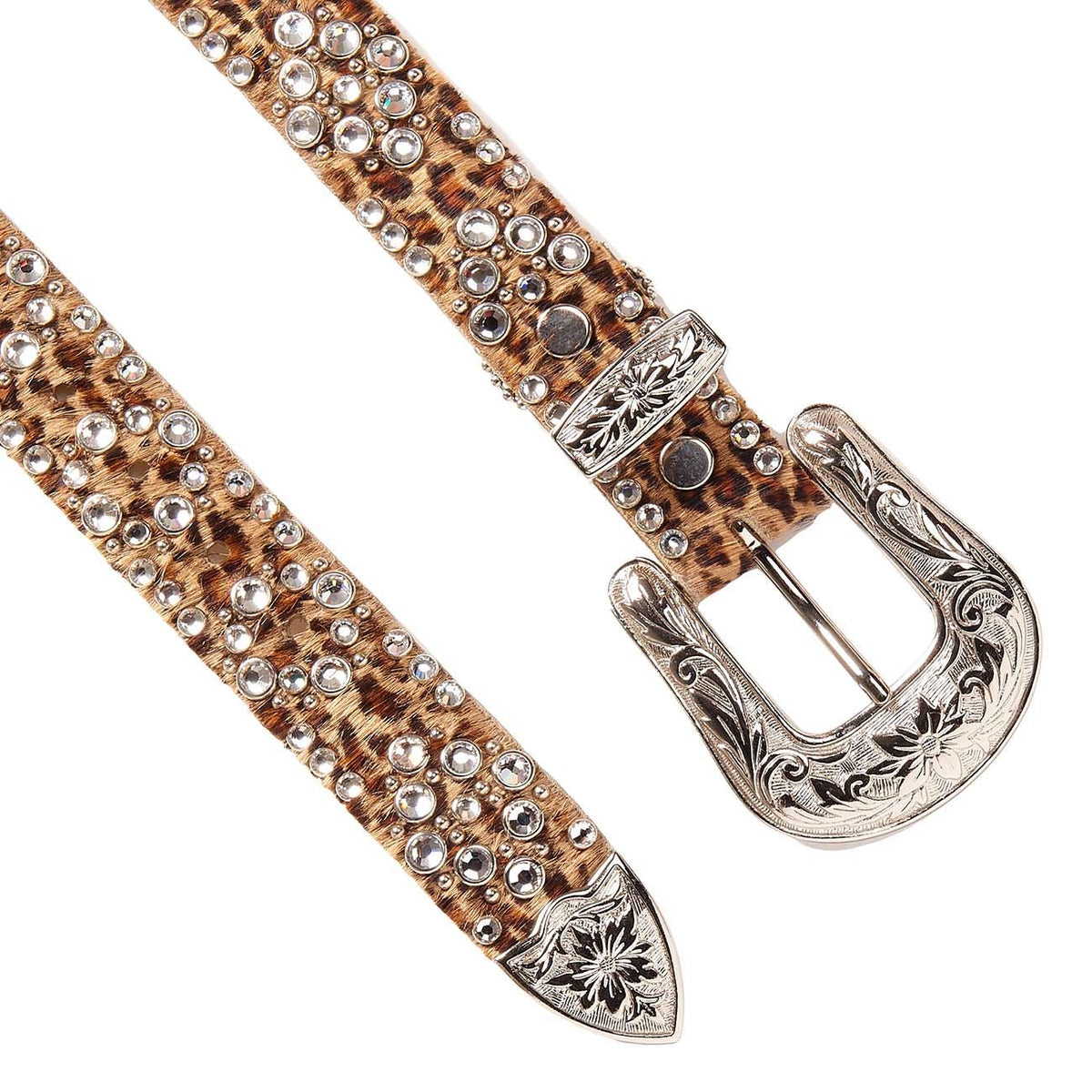 KIPPYS Cintura Media Cavallino Leopardata Swarovsky Fibbia Decorata Donna Marrone Silver SWALEOFDEC MARRONE.SILVER 