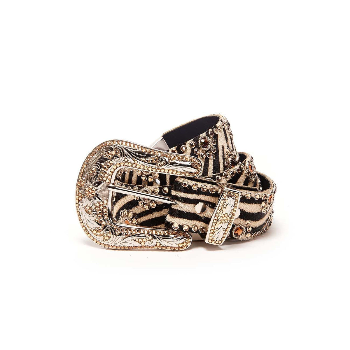 KIPPYS Cintura Alta Cavallino Zebrata Swarovsky Fibbia Decorata Donna Nero Bianco Arancio SWAZEBRAFDEC NERO.BIANCO.ARANCIO 