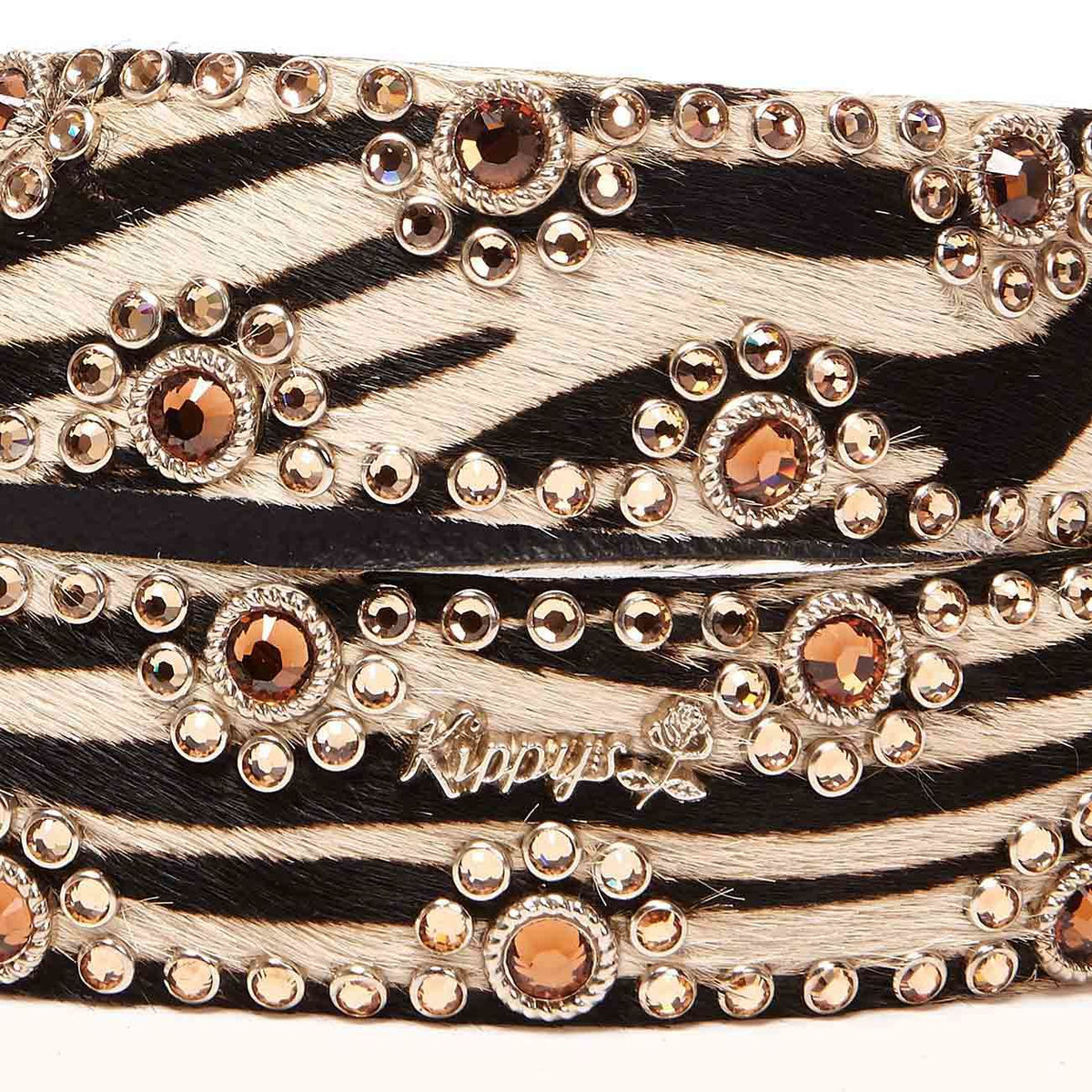 KIPPYS Cintura Alta Cavallino Zebrata Swarovsky Fibbia Decorata Donna Nero Bianco Arancio SWAZEBRAFDEC NERO.BIANCO.ARANCIO 