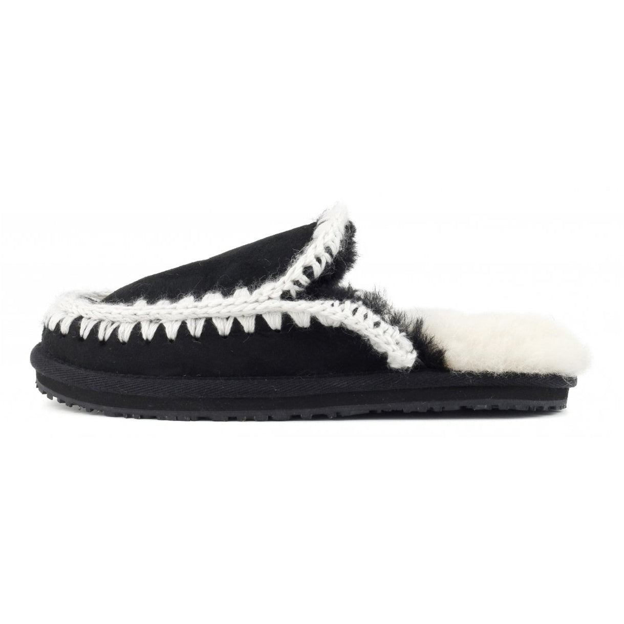 MOU Slippers Suede Full Eskimo Stitch Donna Black White MU.FW161007A BLACKWHITE 