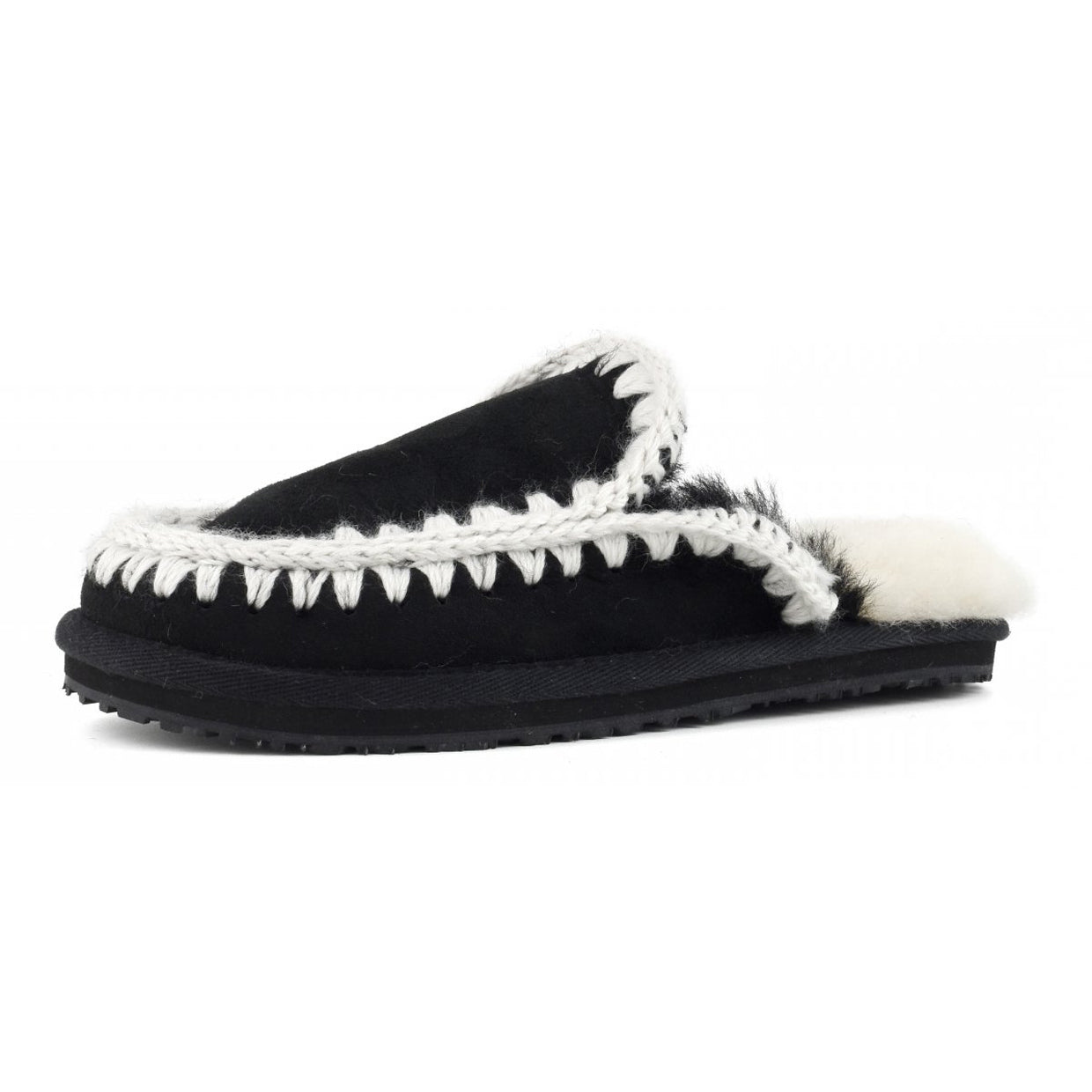 MOU Slippers Suede Full Eskimo Stitch Donna Black White MU.FW161007A BLACKWHITE 