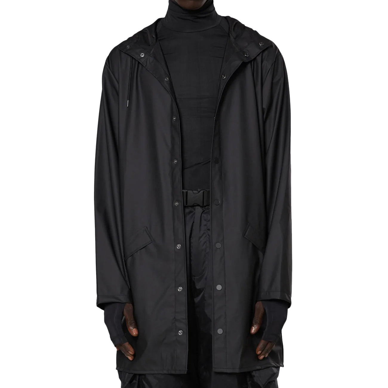 RAINS Impermeabile Long Jacket Con Cappuccio Unisex Nero RA12020 BLACK 