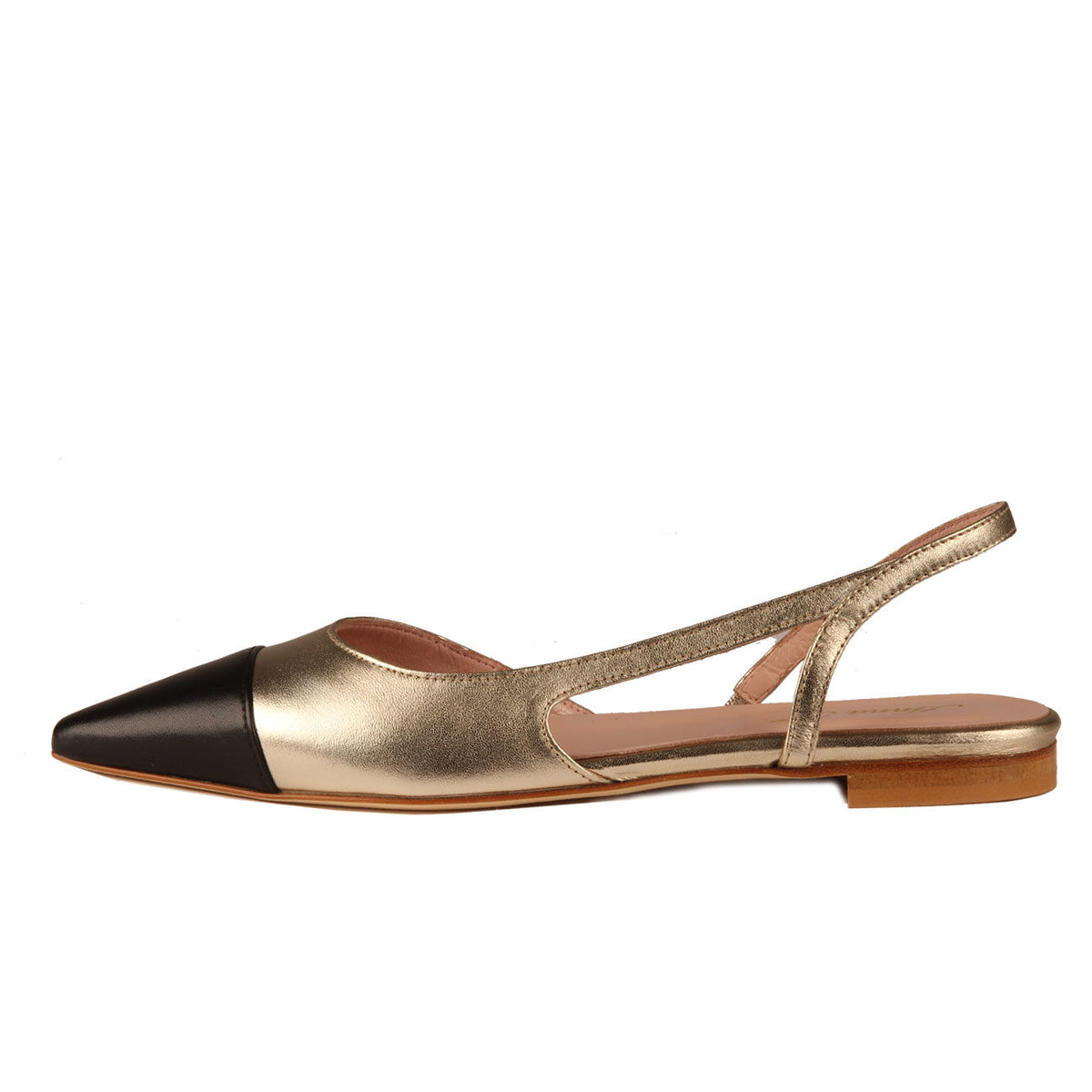 ANNA F. SCARPE D. BASSA SLING BACK T.10 GLAT BICOLORE TOM.LAMINATO PLATINO/CUOIO NAPPA NERO ANNAF 1412/196 ORO/NERO 