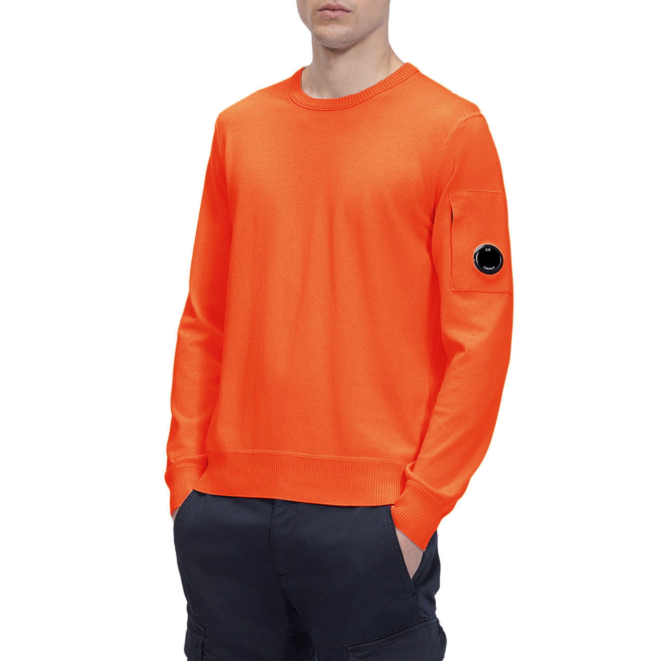 C.P. COMPANY FELPA U. COTTON CREPE CREW NECK KNIT CP 14CMKN109A004128G 439/HARVEST PUMPKIN/ARANCIO 