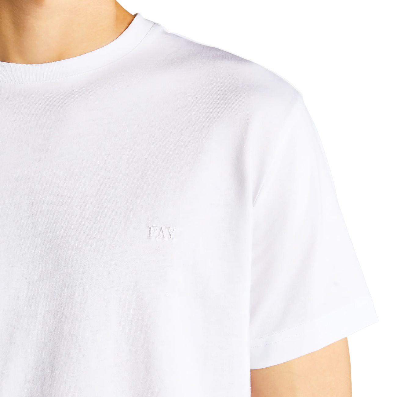 FAY T-Shirt Ricamo Su Petto Uomo Bianco NPMB3461300UCXB001 BIANCO 