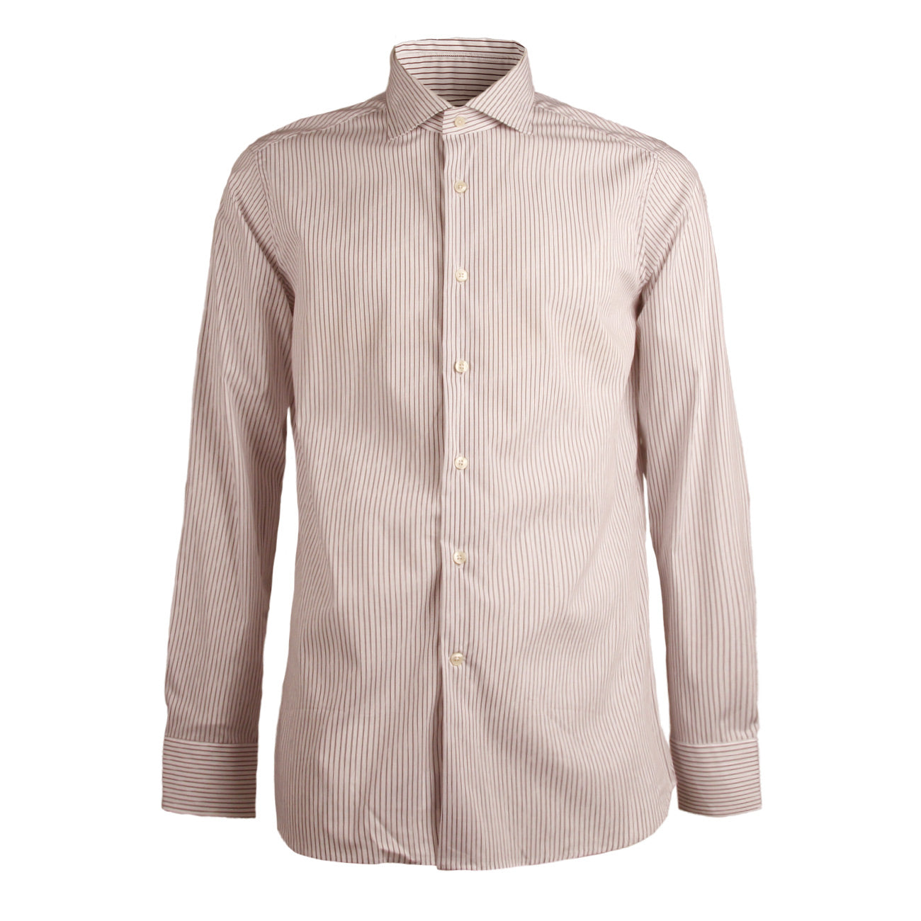 GUGLIELMINOTTI Camicia Rigata Collo Francese Uomo Bianco Marrone UB5FUR RR2/B.CO/MARR. 