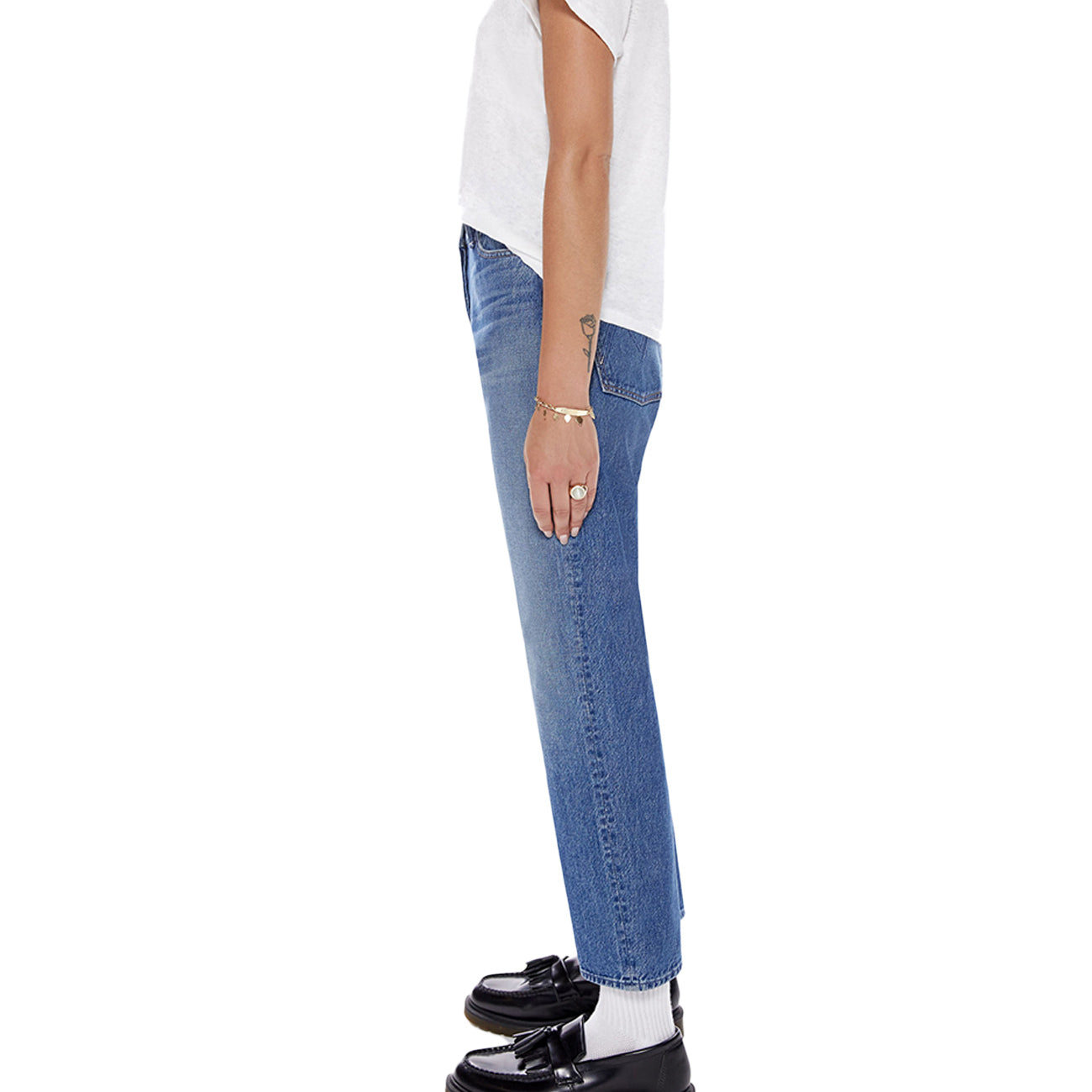 MOTHER Jeans The Ditcher Crop Donna Blu Medio 1448/1085 HIT THE GROUND RUNNI 