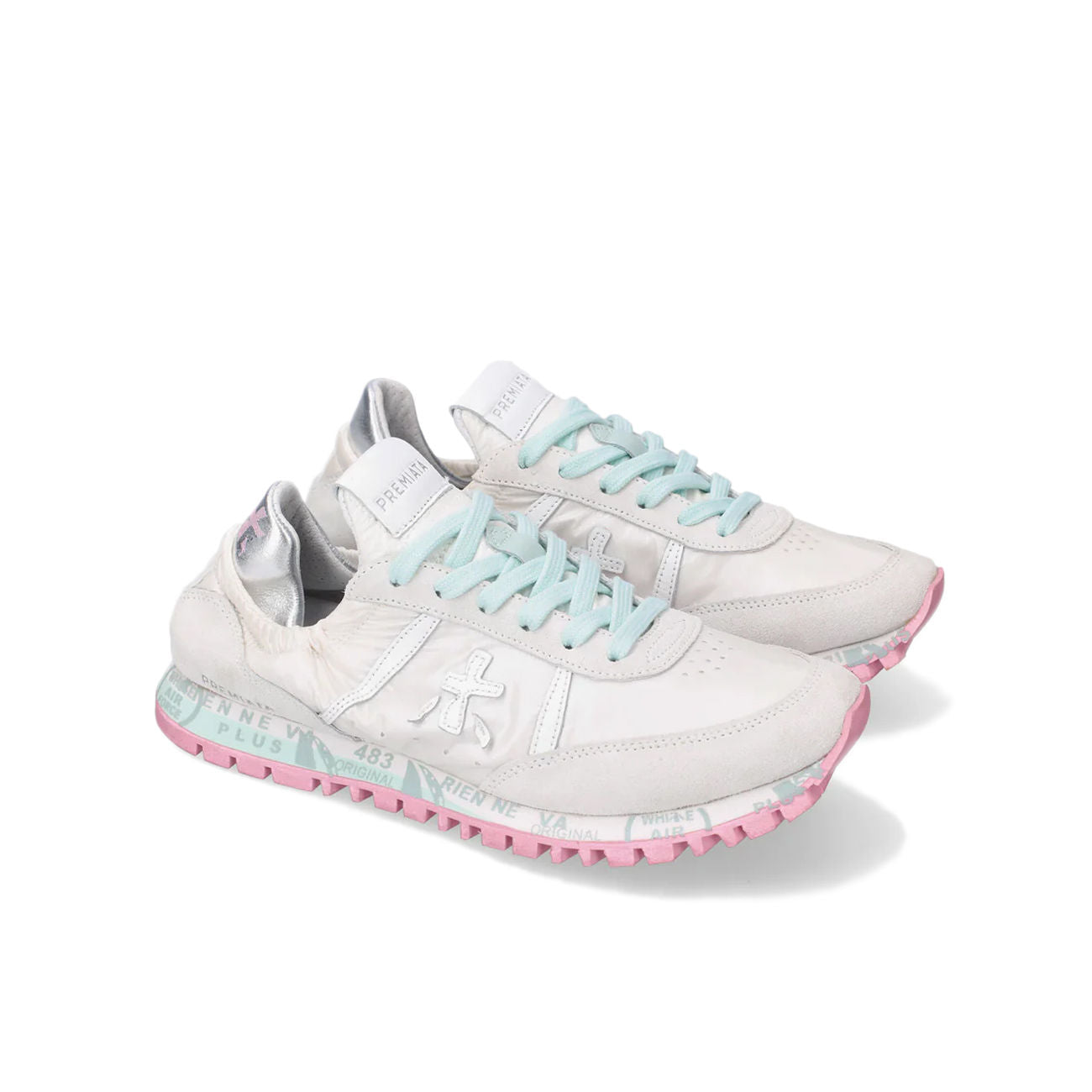 PREMIATA SNEAKERS D. C/ELAST. TALLONE E PARA ROSA/STRING. AZZ. PREMIATA SEAND VAR 6251 WHITE/SILVER/PINK/LIGHT BLUE 
