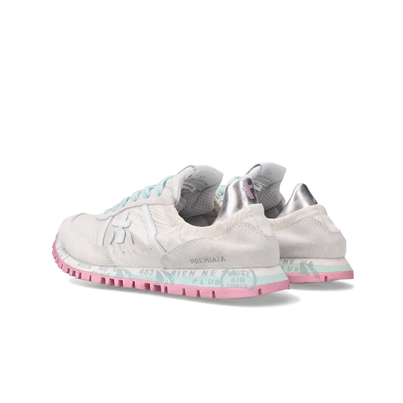 PREMIATA SNEAKERS D. C/ELAST. TALLONE E PARA ROSA/STRING. AZZ. PREMIATA SEAND VAR 6251 WHITE/SILVER/PINK/LIGHT BLUE 