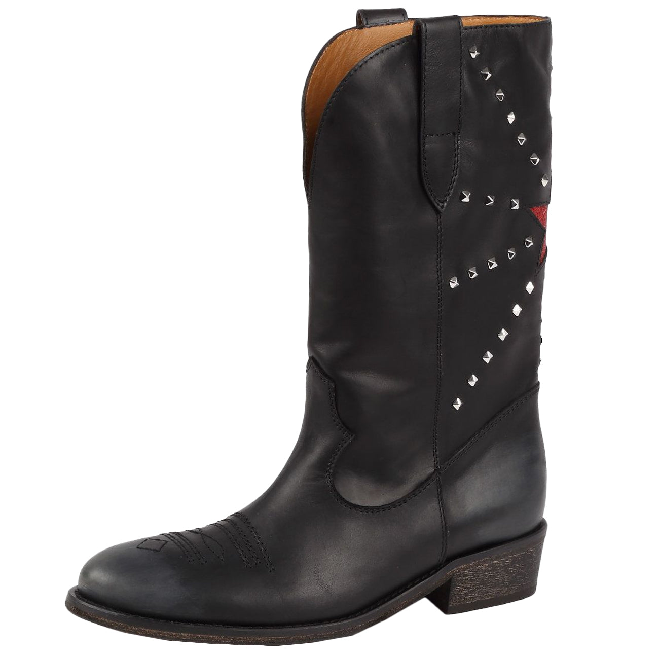 VIA ROMA 15 Camperos In Pelle Con Borchiette E Stella Glitter Donna Nero Rosso 3323 NERO/ROSSO 