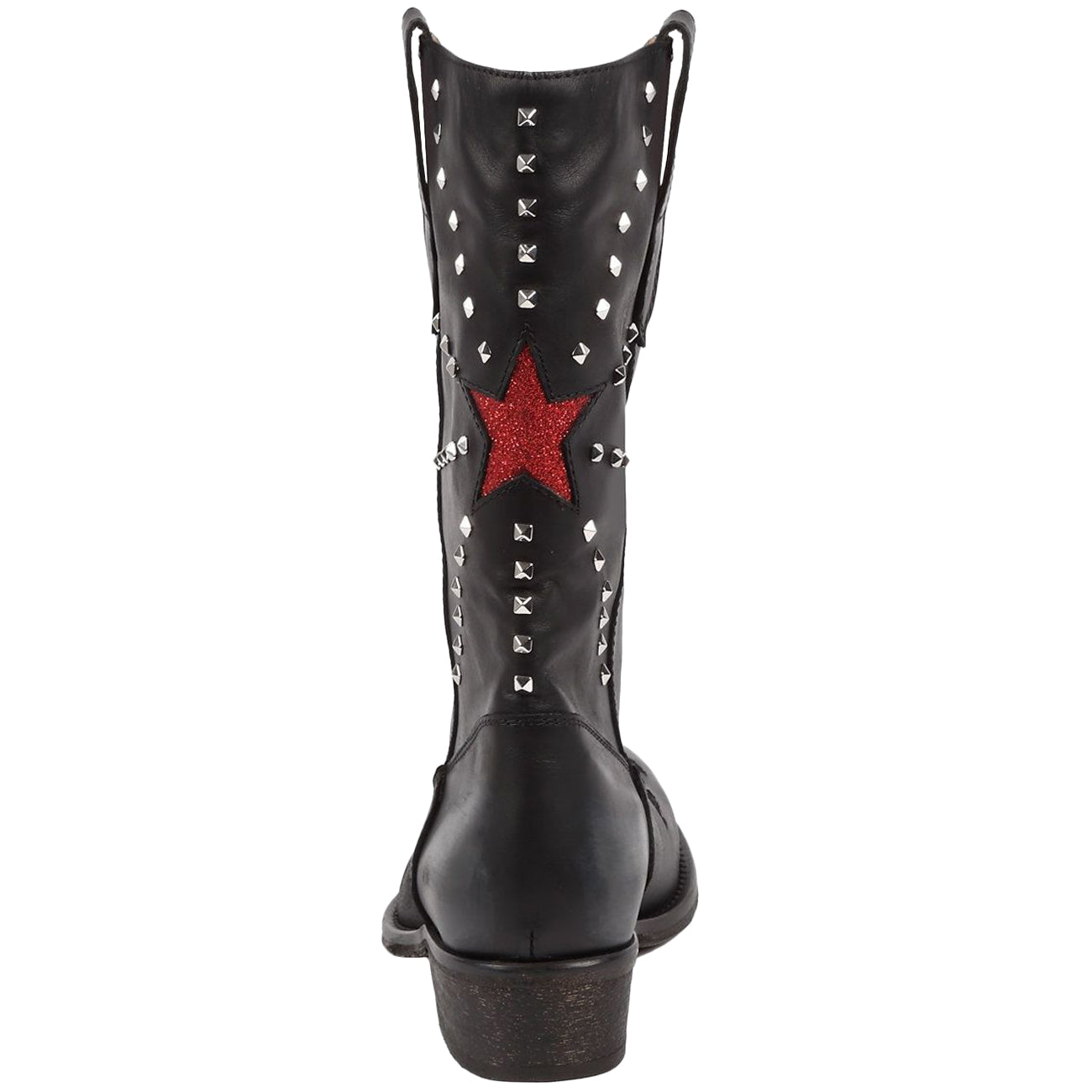 VIA ROMA 15 Camperos In Pelle Con Borchiette E Stella Glitter Donna Nero Rosso 3323 NERO/ROSSO 