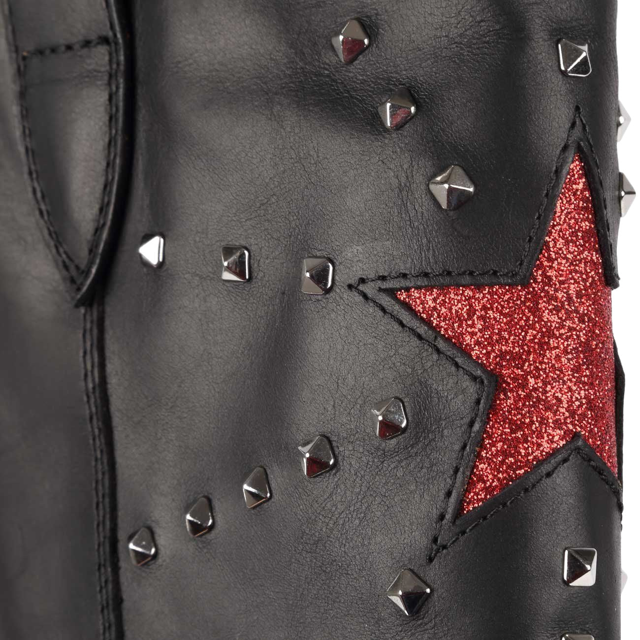 VIA ROMA 15 Camperos In Pelle Con Borchiette E Stella Glitter Donna Nero Rosso 3323 NERO/ROSSO 