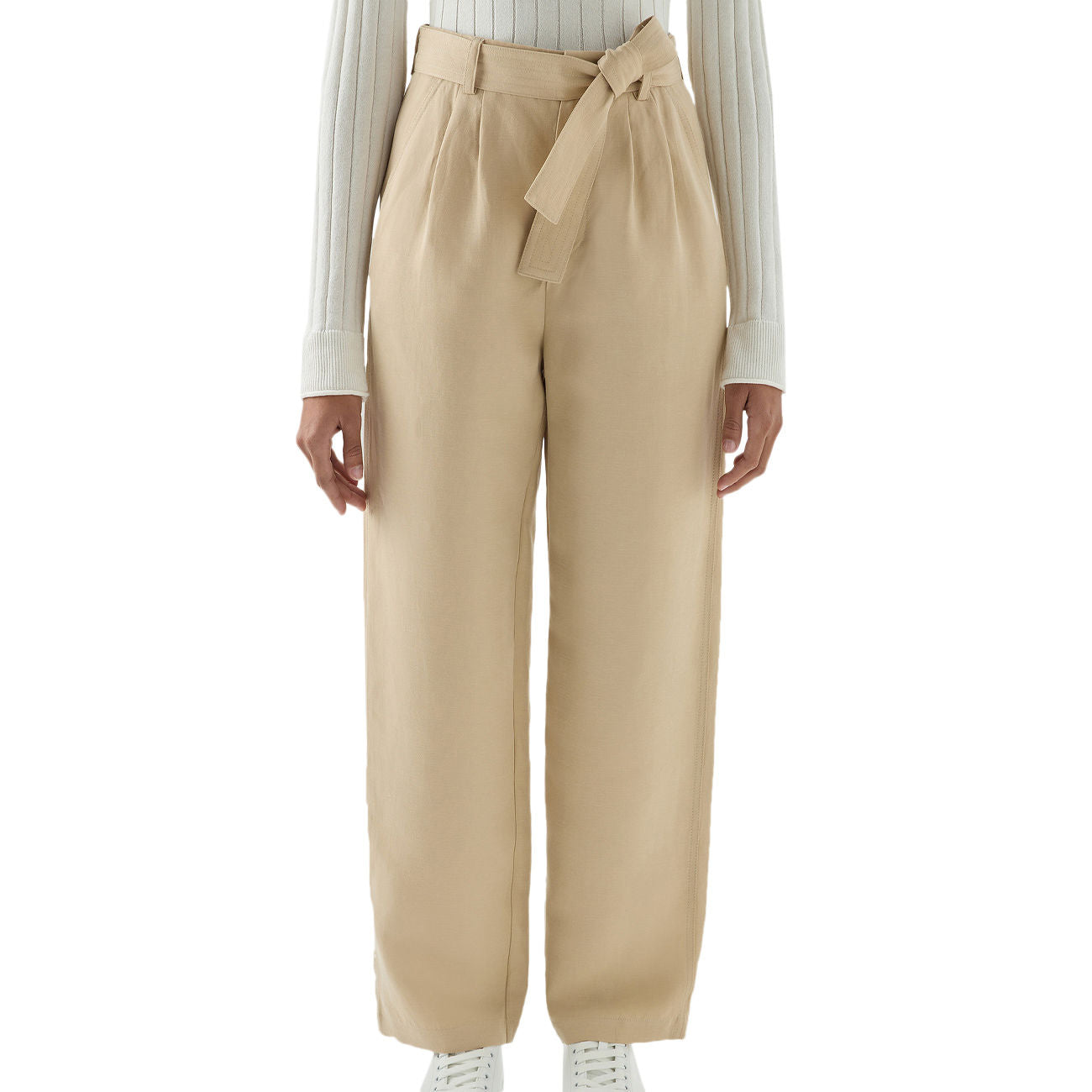 WOOLRICH PANTALONE D. IN MISTO VISCOSA E LINO C/CINTURA IN TESSUTO WOOLRICH CFWWTR0151FRUT3043 8925/FEATHER BEIGE 