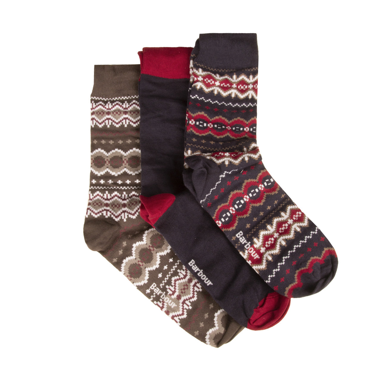 BARBOUR Gift Set Fairisle Box Calze Uomo Cranberry Black Slate Mix MGS0080 RE75 CRANBERRY/BLACK SLATE MIX 