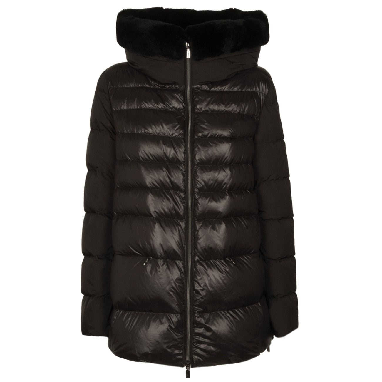 DIEGO M Piumino Con Cappuccio In Pelo Donna Nero 23IMT910.0TC 999 BLACK 