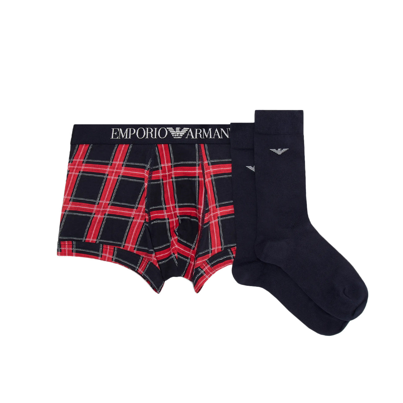 EMPORIO ARMANI UNDERWEAR Gift Box Boxer Tartan E Calze Uomo Marine Scozzese 1120073F514 58436 SCOZZESE/MARINE 