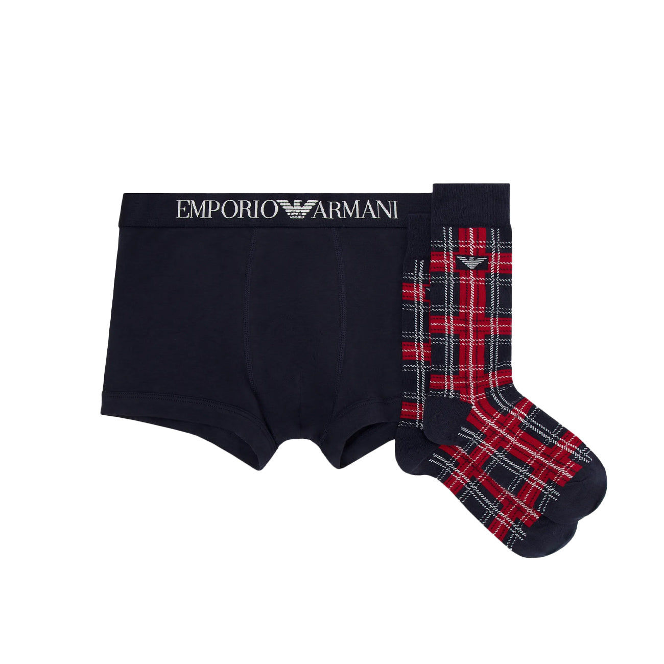 EMPORIO ARMANI UNDERWEAR Gift Box Boxer Tartan E Calze Uomo Marine Scozzese 1120073F514 59036 MARINE/SCOZZESE 