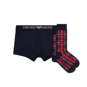 EMPORIO ARMANI UNDERWEAR Gift Box Boxer Tartan E Calze Uomo Marine Scozzese 1120073F514 59036 MARINE/SCOZZESE 