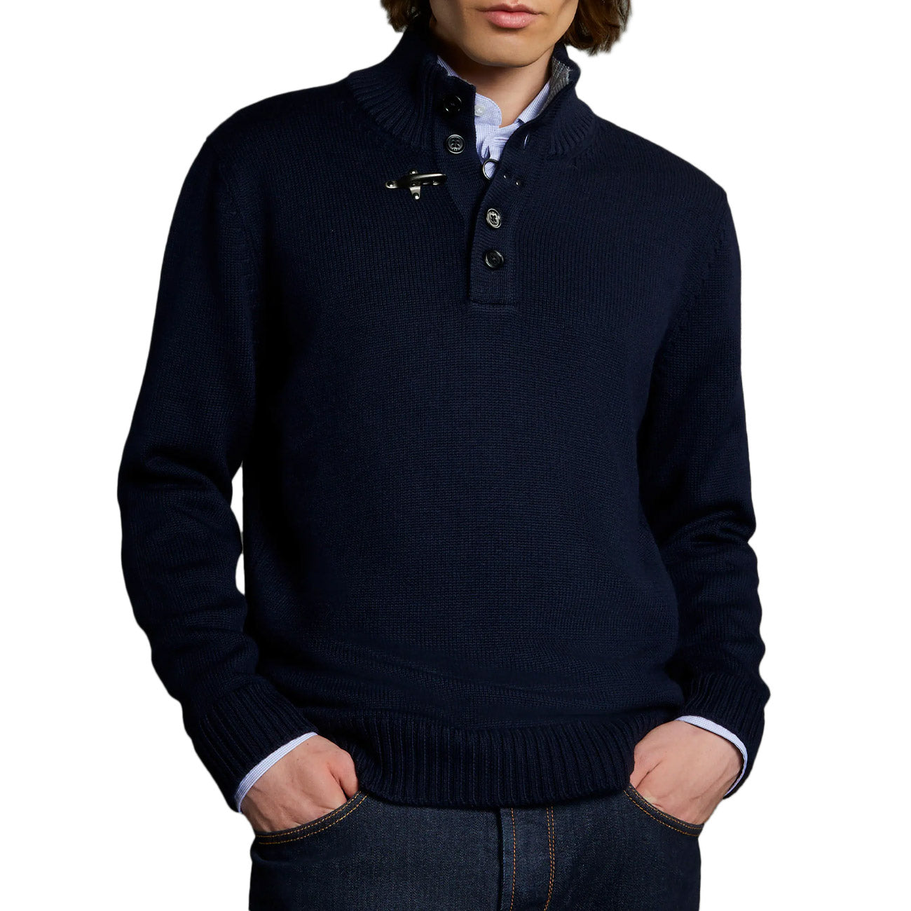 FAY Lupetto Con Gancio Uomo Blu Navy Platino NMMC1472120FJD1568 BLU NAVY+PLATINO 
