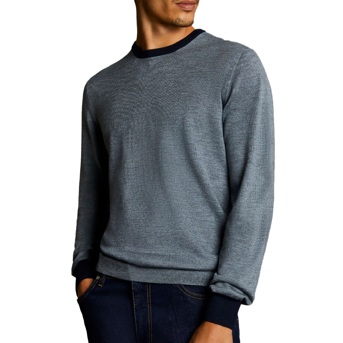 FAY Maglia In Lana Uomo Argento Blu Den Glassè NMMC1472230VLM003K ARGENTO+BLU DEN+GLASSE 