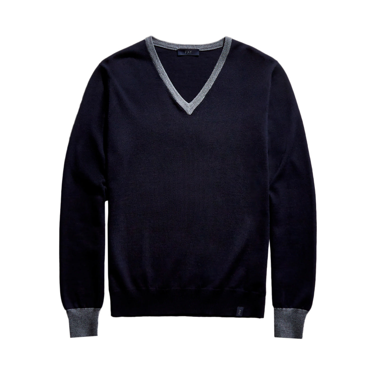 FAY Maglia Con Scollo A V In Lana Uomo Blu Navy Grigio Blu NMMC1472300VLM325A BLU NAVY+GRIGIO BLU 