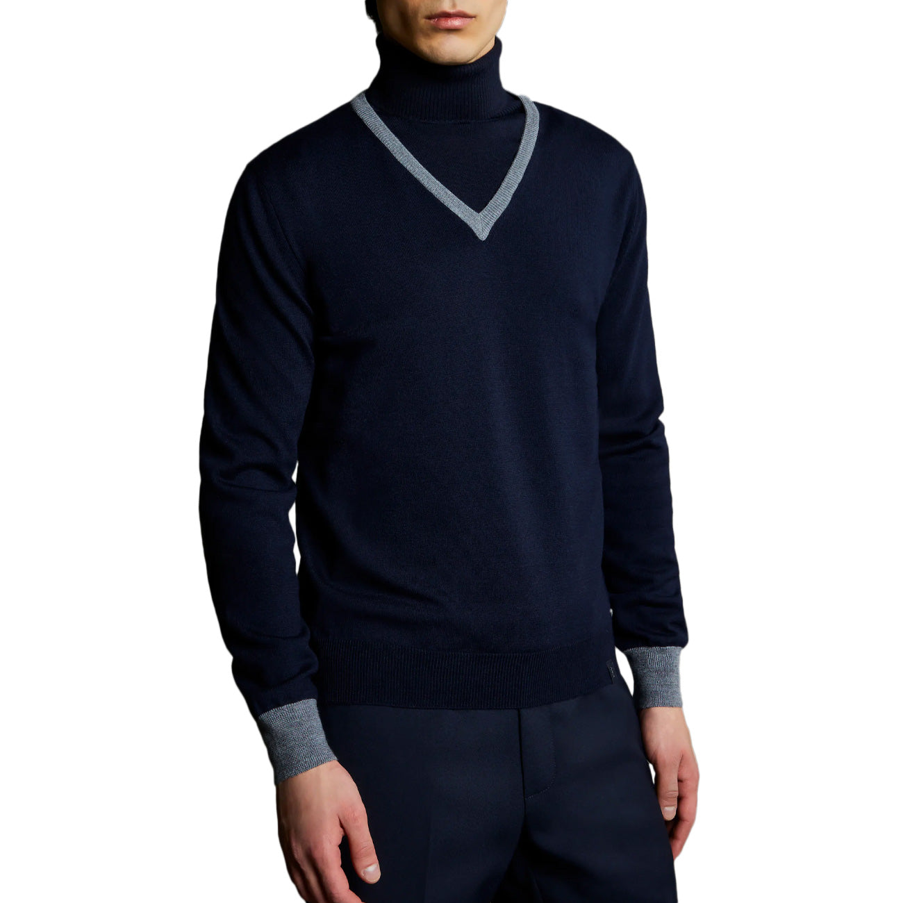 FAY Maglia Con Scollo A V In Lana Uomo Blu Navy Grigio Blu NMMC1472300VLM325A BLU NAVY+GRIGIO BLU 