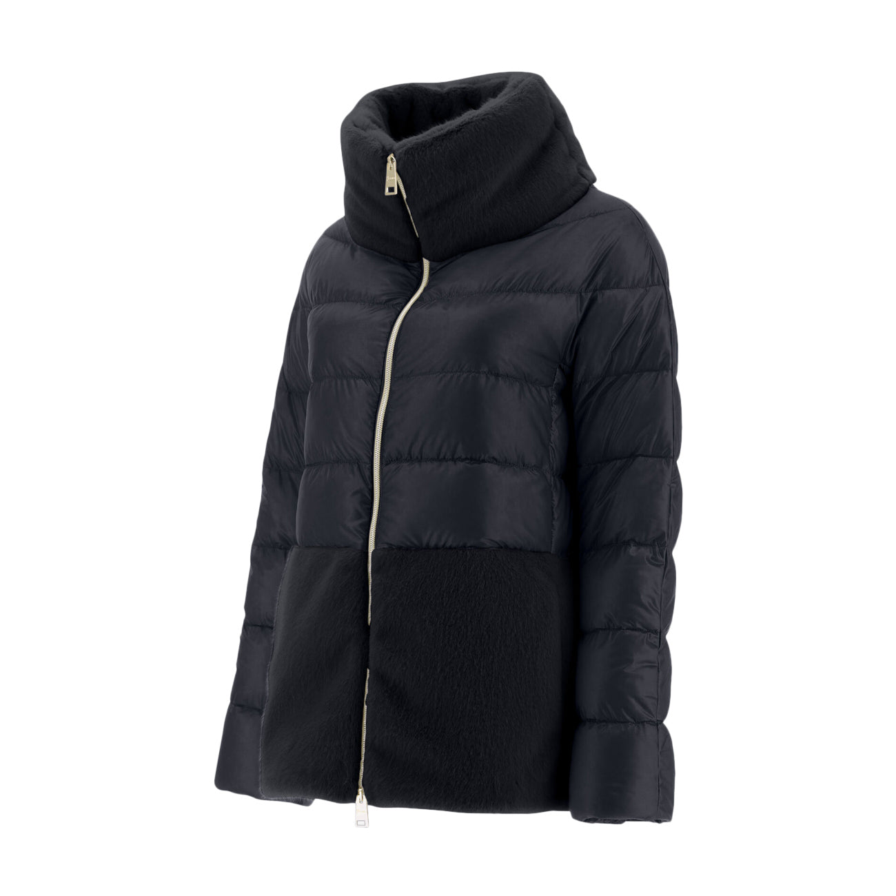 HERNO Piumino Corto Zip Collo E Fondo In Pelliccia Donna Nero PI1123D12017 9300 NERO 